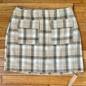 Reformation Janis tan plaid skirt NWT